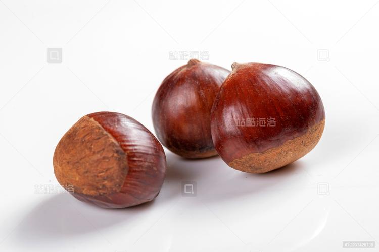 保健食品栗子摆放在桌面上旁边放有茶杯茶水